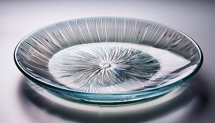 elegant clear glass decorative plate with intricate radial feather pattern design