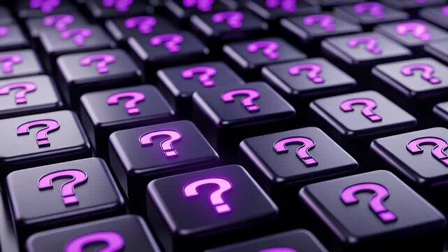 Question mark key glowing black keyboard with purple light symbolizing digital technology concept symbol key computer keyboard glowing key abstract background digital question mark keyboard key black