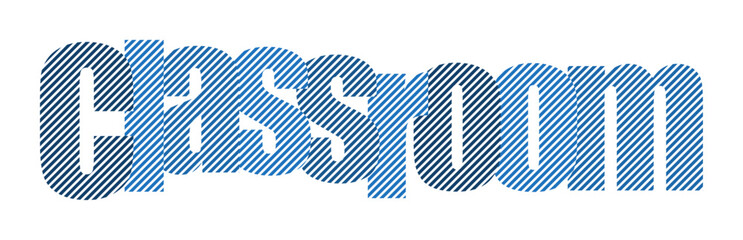 Obraz premium Text illustration of the word classroom in blue gradient with a hatched effect