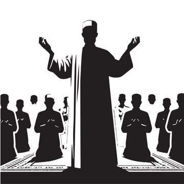 Black Imam leading prayer Silhouette Vector, High Quality Illustration on White Background