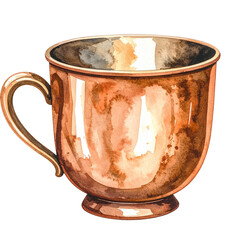 Watercolor illustration of a copper mug with a handle and decorative base