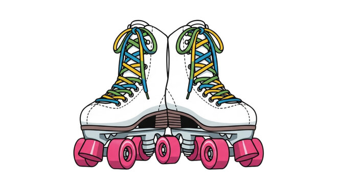 Vintage roller skates with colorful laces and pink wheels