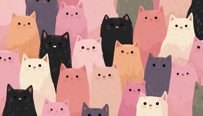 Adorable Felines Pastel Pattern: A Charming Design Featuring Cute Cats In Soft Pastel Colors, Perfect For Cat Lovers And Fans Of Whimsical Patterns.