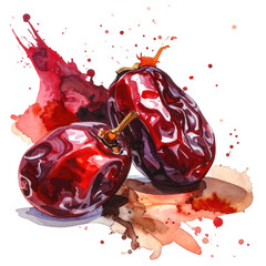 Artistic depiction of three dates against a backdrop of watercolor splashes, bold colors and texture
