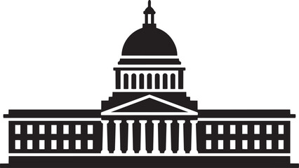 Fototapeta premium Government Parliament Style Building With Wide Base and Central Dome Vector Silhouette