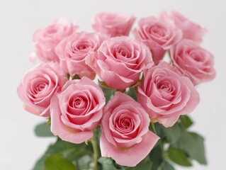 Obraz premium Bouquet of fresh pink roses on a white background