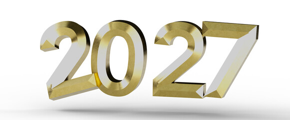 Gold 2027 text design isolated on white background. Perfect for new year greetings, events, and design templates. Clean © vegefox.com
