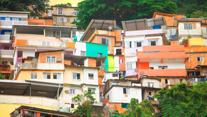 Fototapeta premium Vibrant colorful houses of Santa Marta favela in Rio de Janeiro, Brazil