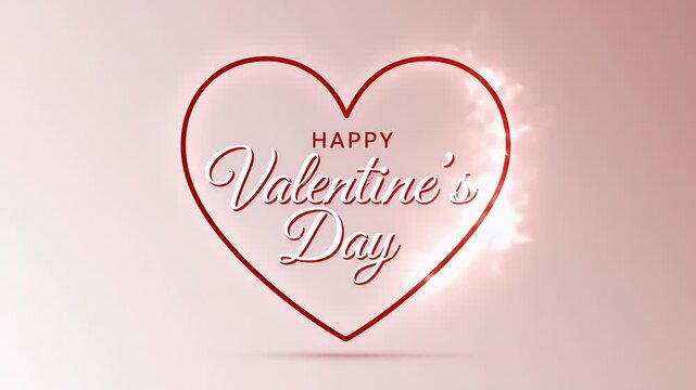 Valentine's Day Minimal Heart Reveal - A red heart shape outlines the words "Happy Valentine's Day" in elegant script. The background is a soft pink gradient, creating a romantic and celebratory feel.