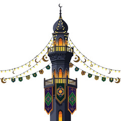 Fototapeta premium Ornate Minaret Tower with Crescent Moon.