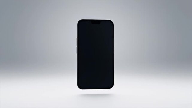 Sleek and modern black smartphone floating against a gradient gray background studio shot