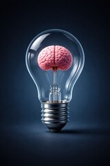 Brain inside light bulb idea concept on dark background innovation creative thinking