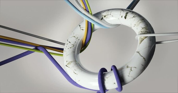 Premium 3D Render of Marble Torus with Glossy Cables. Minimalist Technology Background for Product Presentation and Lifestyle Branding.