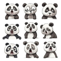 Obraz premium Cute Cartoon Panda Character Set with Different Expressions and Poses