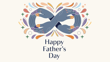 Happy Father's Day illustration with intertwined hands and floral elements