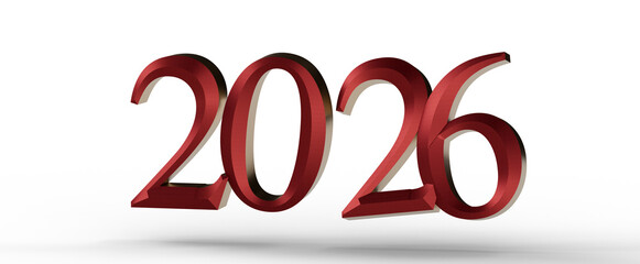2026 year text design, perfect for new year greetings, announcements, and celebratory visuals. Red design on white backg © vegefox.com