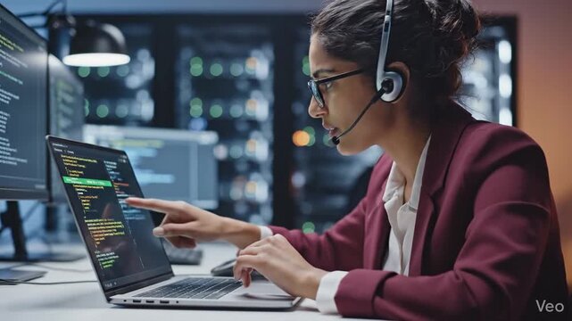 Focused Multiethnic Quality Assurance Specialist Debugging Complex Software Code on Computer Monitor Identifying Technical Error and Programming Glitch in Professional Office Environment