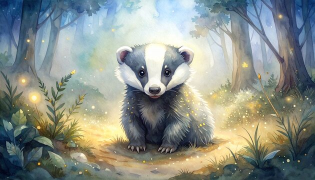 Dachsbaby im funkelnden Waldnebel