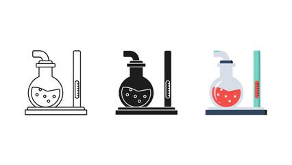 Three laboratory flasks on stands with various contents Vector © PixelNest 