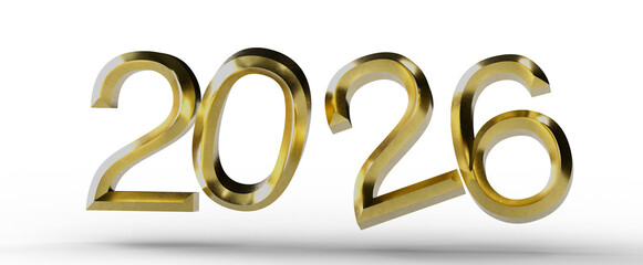 Elegant gold numbers 2026 on a white background, perfect for new year greetings, financial forecasts, and future-related © vegefox.com