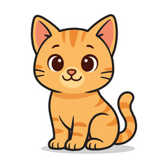 Adorable cartoon orange cat sitting happily with big eyes and a playful tail