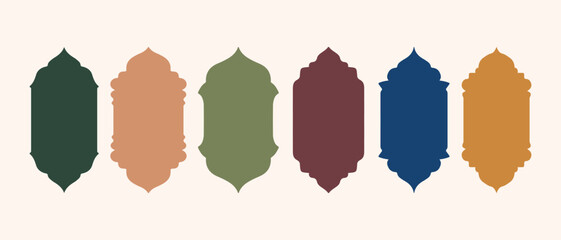 Elegant Islamic door and window silhouettes with classic Arabic arch forms. A curated collection of oriental ornamental frames inspired by traditional Muslim architecture. Perfect for Ramadan Kareem   © Rojastock13