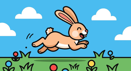 Cartoon Rabbit Running in Field. © Suro