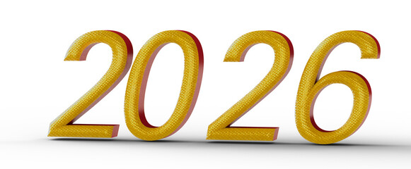 3D render of the year 2026 in gold with a white background. Perfect for new year greetings, financial reports or present © vegefox.com