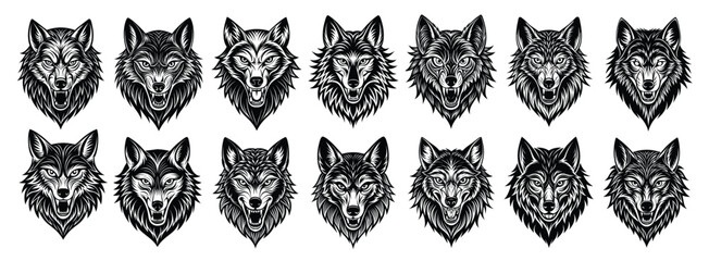 flat angry wolf head illustration design bundle © Ueinv