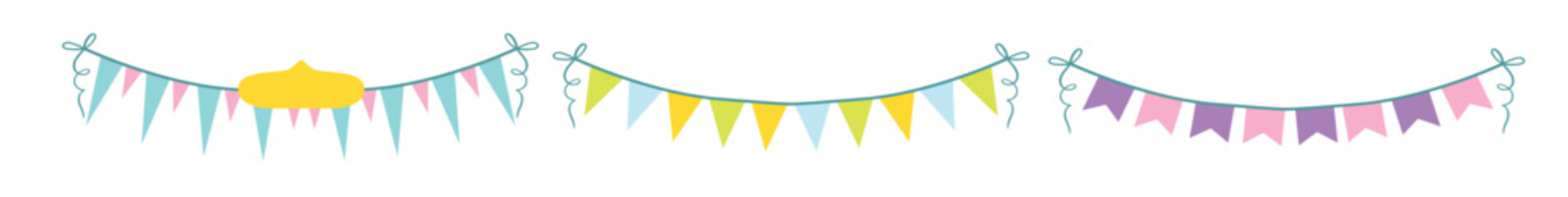 colorful garlands set party flags on rope illustration © Ueinv
