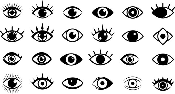 A silhouette of open flat eyes  icon collection, eyes ideas, outline eye icons, human vision.