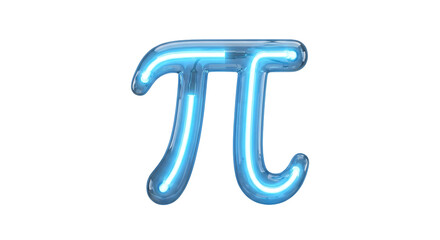 The iconic mathematical Pi symbol is vividly rendered in a continuous, glowing blue neon light, standing out sharply against a minimalist Transparent Background for a powerful visual impact.