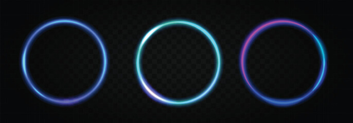 Vibrant Neon Glow Circles Set – Abstract Blurred Pink and Purple Rings with Energetic Light Effect Isolated on Transparent and Black Background for Modern Design Projects © mntosman99
