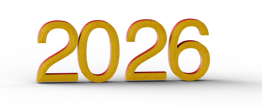 Gold colored 2026 year typography isolated on white background. Illustration of new year concept, success, future, visio