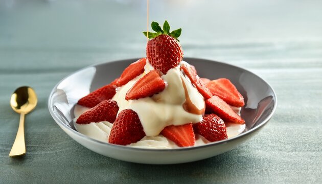 strawberry and condensed milk sundae