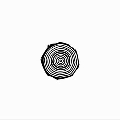 Fototapeta premium Abstract wood log cross-section illustration with detailed annual growth rings. Simple black and white graphic design element.