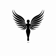 Obraz premium Abstract winged female figure silhouette, spiritual elegant angel symbol of freedom, peace, and grace, vector graphic design element.