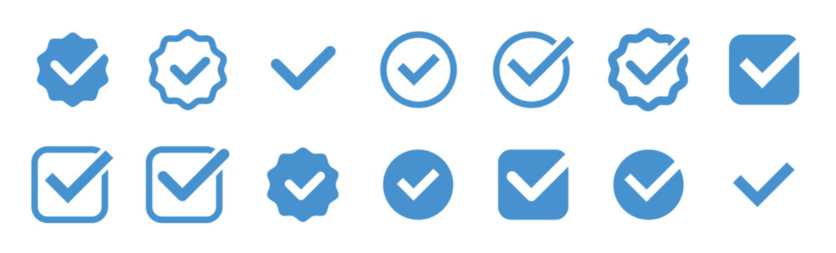 Checkmark icon. Verified checkmark icon set. Vector illustration
