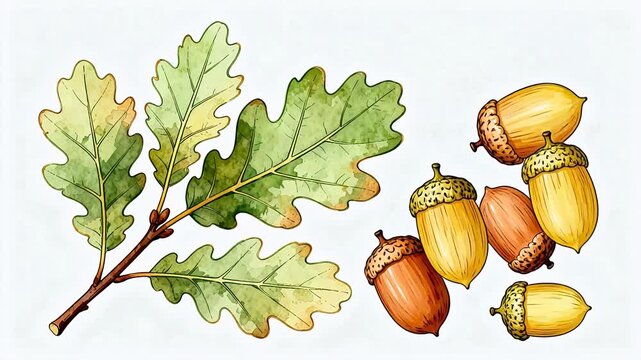 Oak leaves and acorns illustration