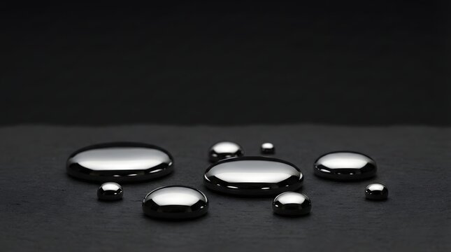 Liquid Mercury Drops on Dark Surface