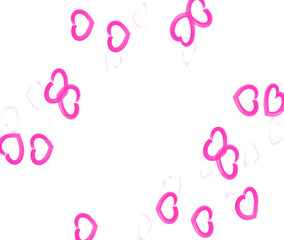 Obraz premium Magenta pink hearts background, flying hearts border pattern greeting card invitation header white banner decoration design, pink hearts on transparent background