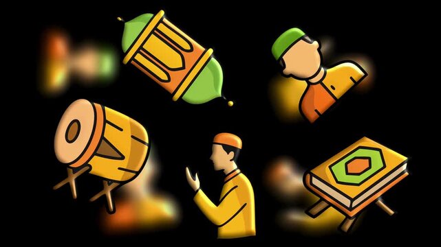 Islamic Religious Symbols and Celebration Icons