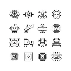 A collection of black and white icons