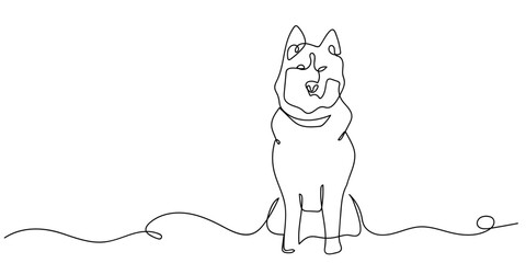 One line drawing, continuous single line, Siberian Husky. Editable stroke. © Proongnee