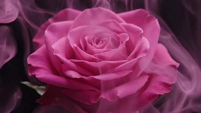 Pink Rose with Swirling Smoke - A vibrant pink rose is featured prominently, surrounded by swirling magenta smoke.