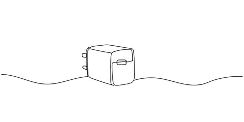 Obraz premium One line drawing, continuous single line, smartphone charger head. Editable stroke.
