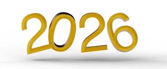 2026 year text illustration with golden numbers, perfect for new year greetings, events, and business presentations. Iso © vegefox.com