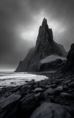 ominous cliff meets stormy sea in dark fantasy landscape