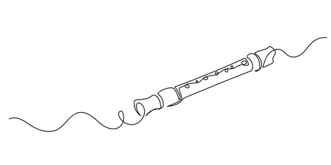 Continuous single line of a wooden flute. Editable stroke. © Proongnee