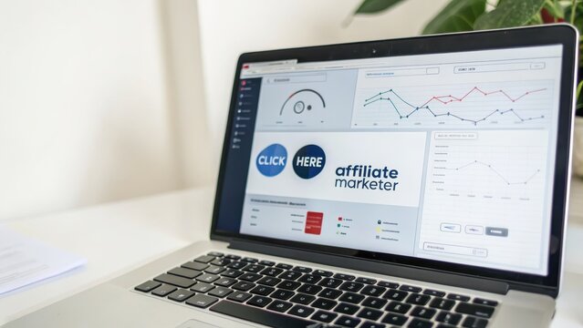 Laptop Displaying Affiliate Marketing Data and Analytics Dashboard
